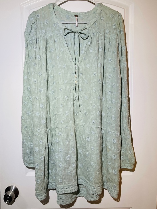 Free People Tops - Free People Light Sage Green Embroidered Long Sleeve Tunic